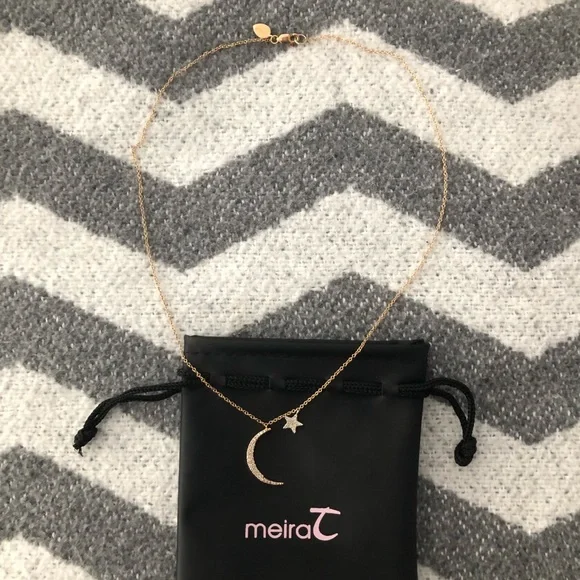 Meira T 14K Rose Gold Diamond Moon Star Necklace - Picture 11 of 15